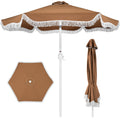 9ft Boho Fringe Umbrella  Tilt, UPF50+, Steel Pole - Tan