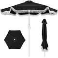 9ft Boho Fringe Umbrella  Tilt, UPF50+, Steel Pole - Black