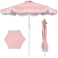 9ft Boho Fringe Umbrella  Tilt, UPF50+, Steel Pole - Pink