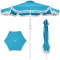 9ft Boho Fringe Umbrella  Tilt, UPF50+, Steel Pole - Sky Blue