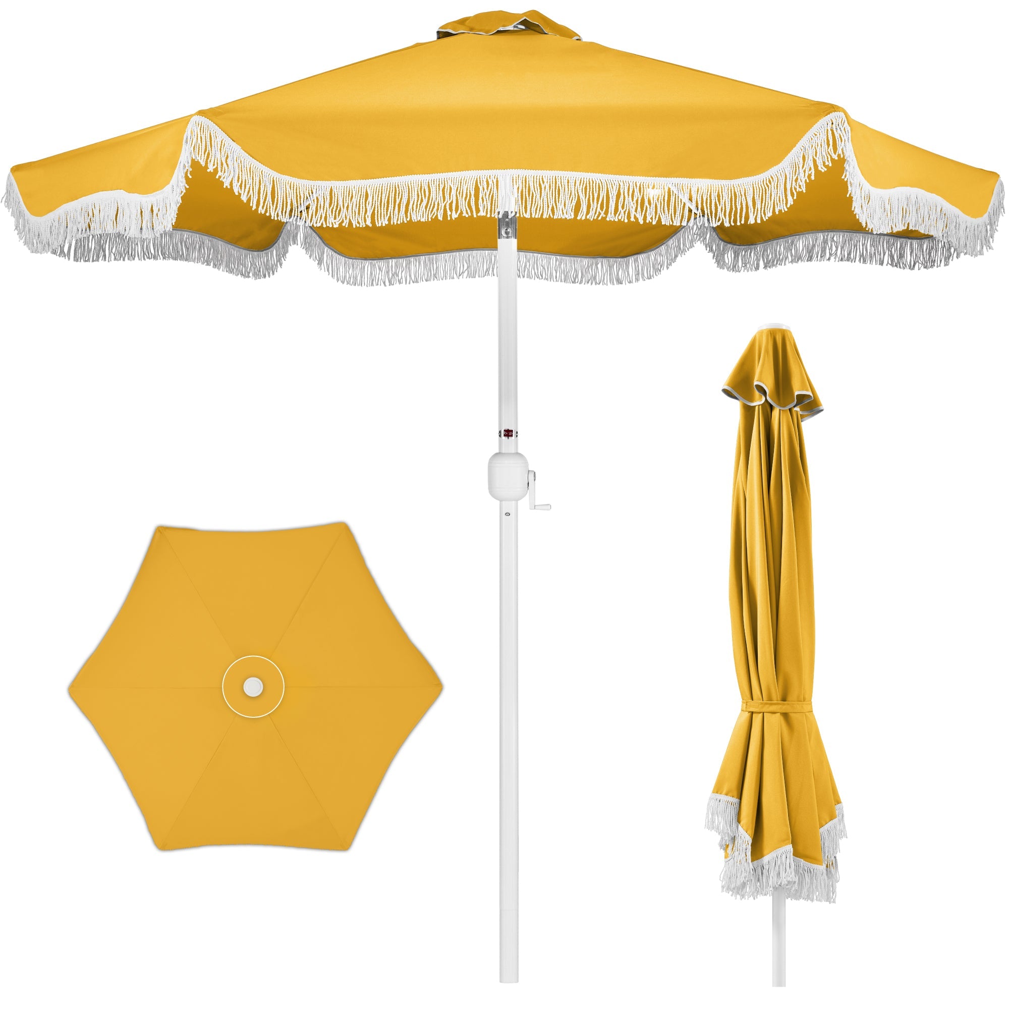 9ft Boho Fringe Umbrella  Tilt, UPF50+, Steel Pole - Marigold