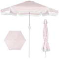9ft Boho Fringe Umbrella  Tilt, UPF50+, Steel Pole - Pink Pinstripe