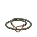 Palladium Plated and Woven Leather Jumbo Hook Double Tour Bracelet