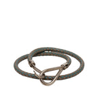 Palladium Plated and Woven Leather Jumbo Hook Double Tour Bracelet