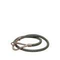 Palladium Plated and Woven Leather Jumbo Hook Double Tour Bracelet