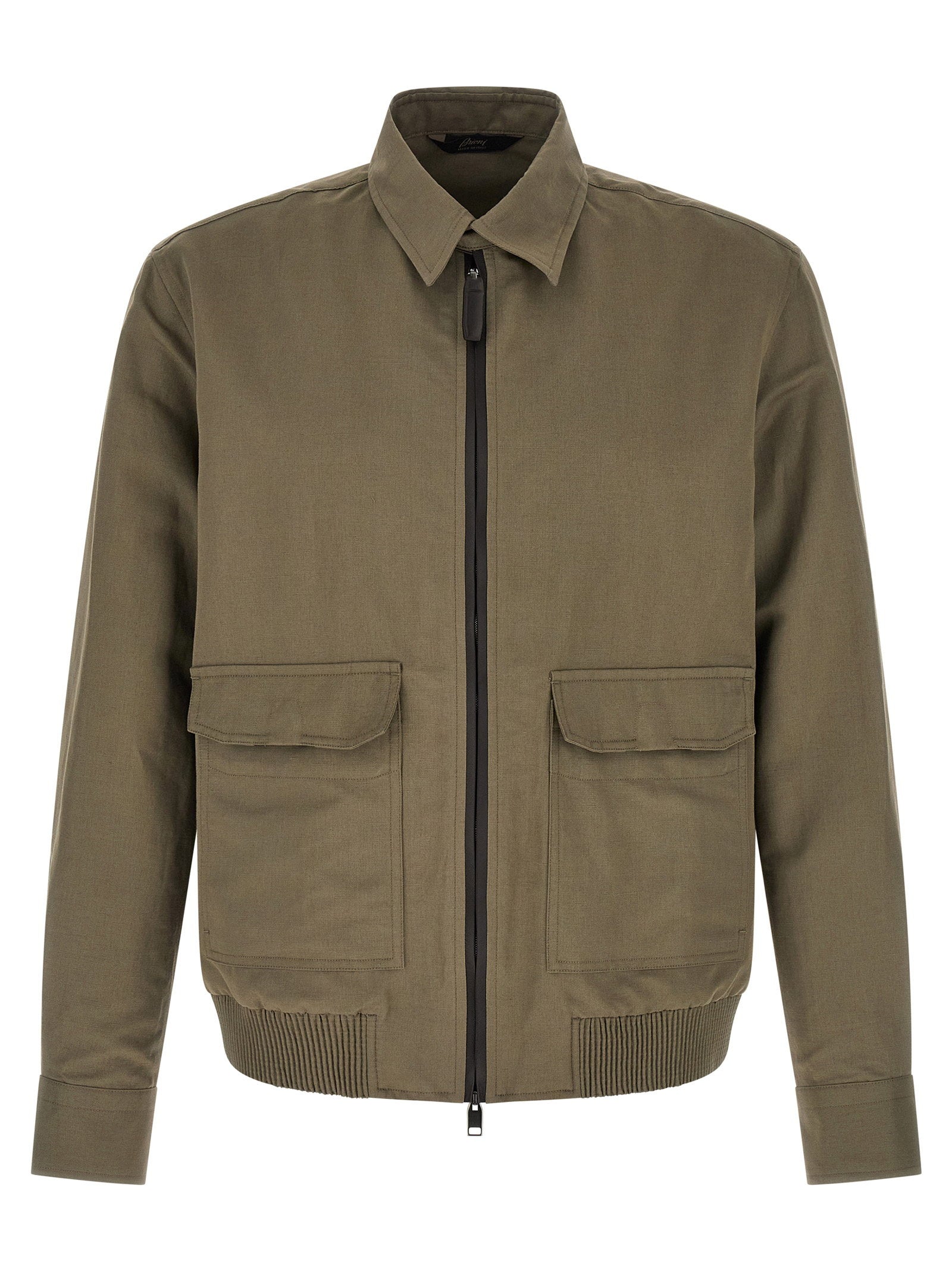 Brioni Linen-Cotton Blend Blouson — khaki
