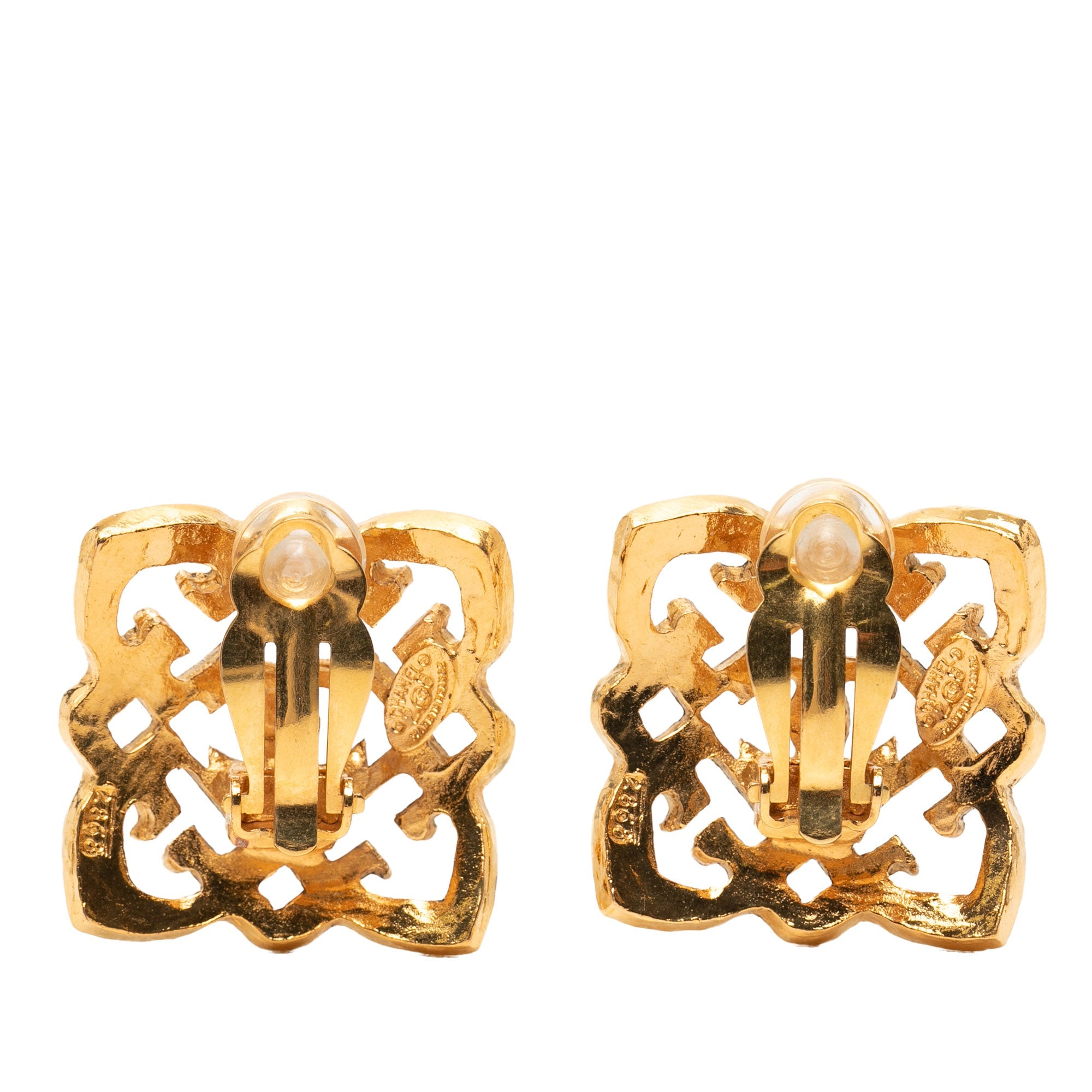 Gold Plated CC Square Clip On Earrings