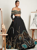 Noir Swirlscent Encrusted Lehenga With Cascading Glass Beads Blouse By KYNAH, Luxury Indian Fashion & Bridal Wear