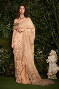 Champagne Foliage Scallop Tailored Sari With Cascading Bead Blouse By KYNAH, Luxury Indian Fashion & Bridal Wear