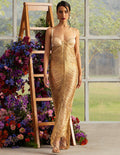Champagne Thread Shred Beaded Gown By KYNAH, Luxury Indian Fashion & Bridal Wear
