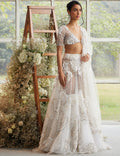Ecru Iridescent Bloom Lehenga With Pearl Encrusted Veil By KYNAH, Luxury Indian Fashion & Bridal Wear