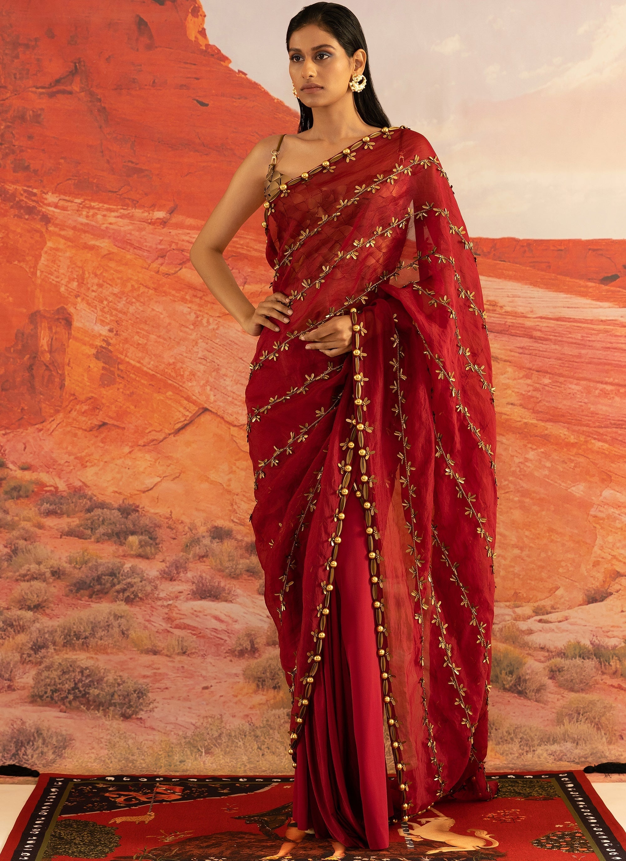 Coccinella Ivy Skein Sheer Tailored Sari By KYNAH, Luxury Indian Fashion & Bridal Wear