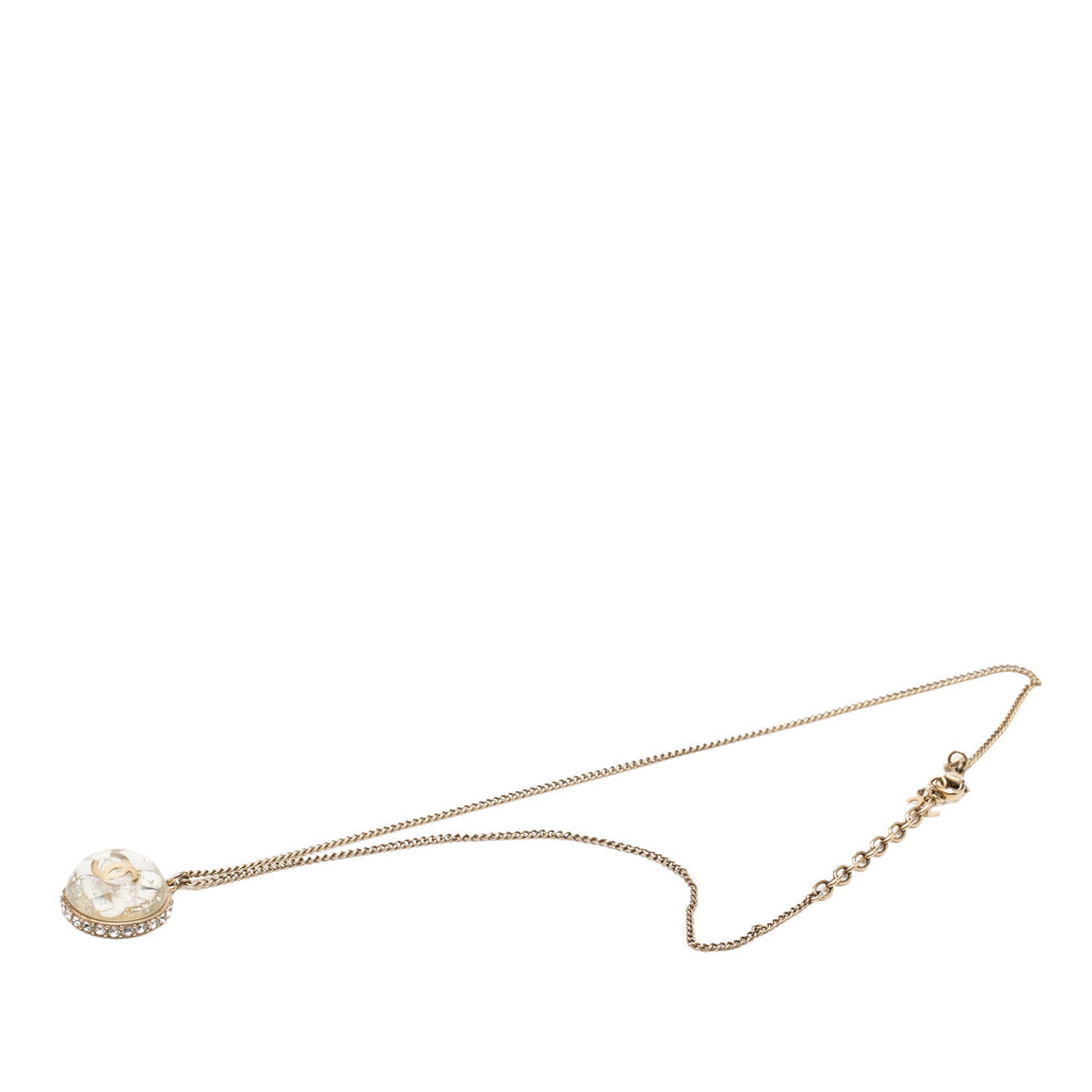 CC Gold Plated Resin and Strass Clear Dome Hologram Glitter Pendant Necklace