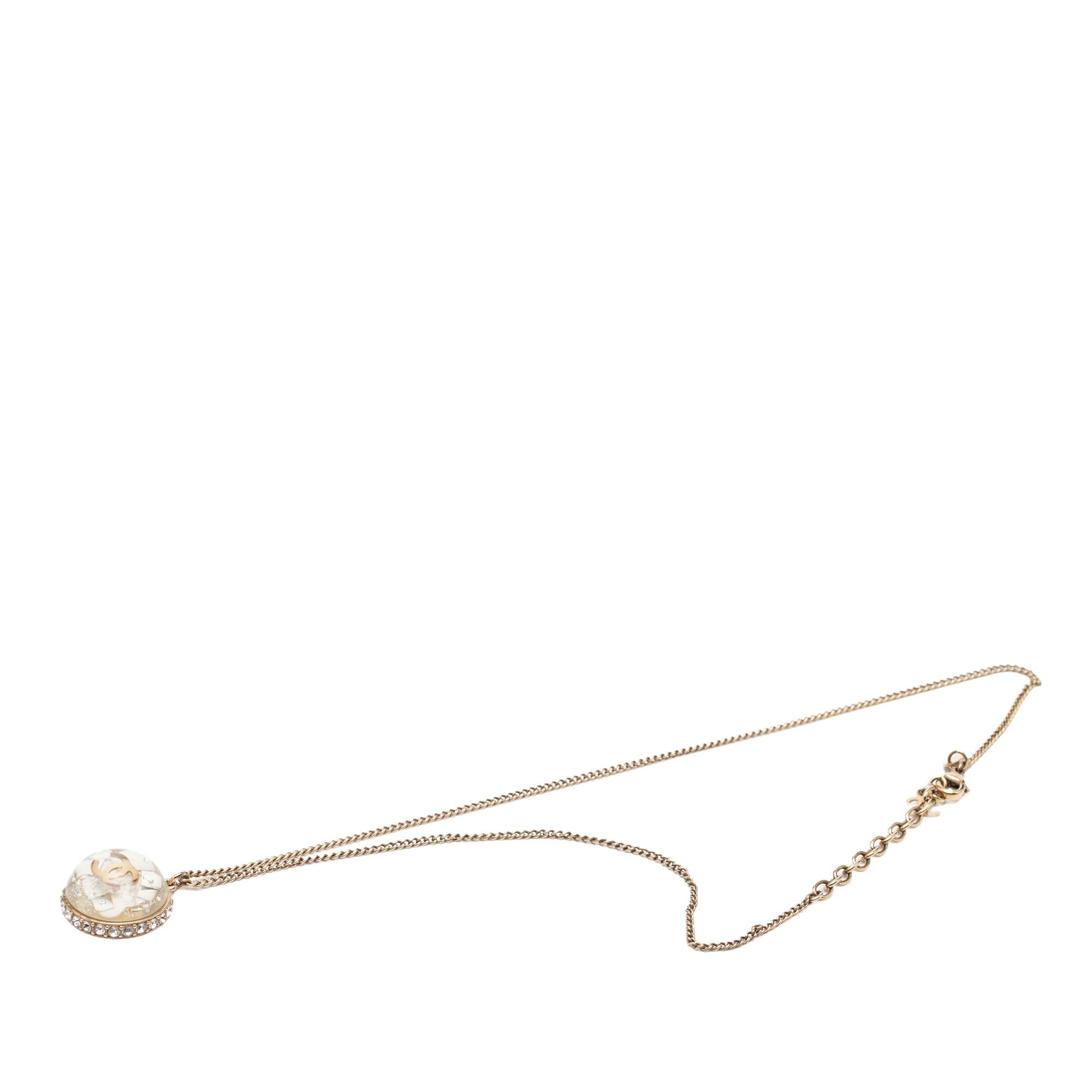 CC Gold Plated Resin and Strass Clear Dome Hologram Glitter Pendant Necklace
