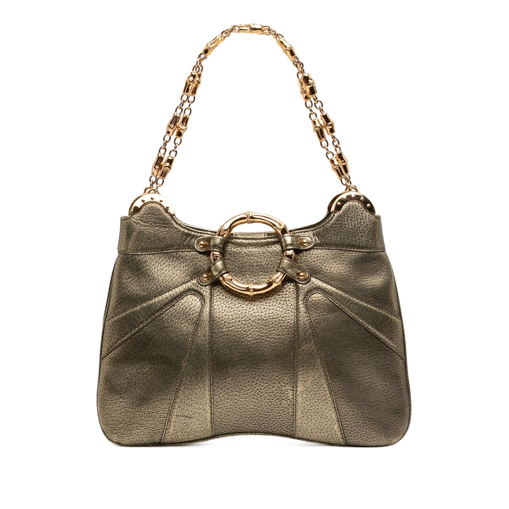 Metallic Calfskin Bamboo Ring Chain Shoulder Bag