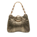 Metallic Calfskin Bamboo Ring Chain Shoulder Bag
