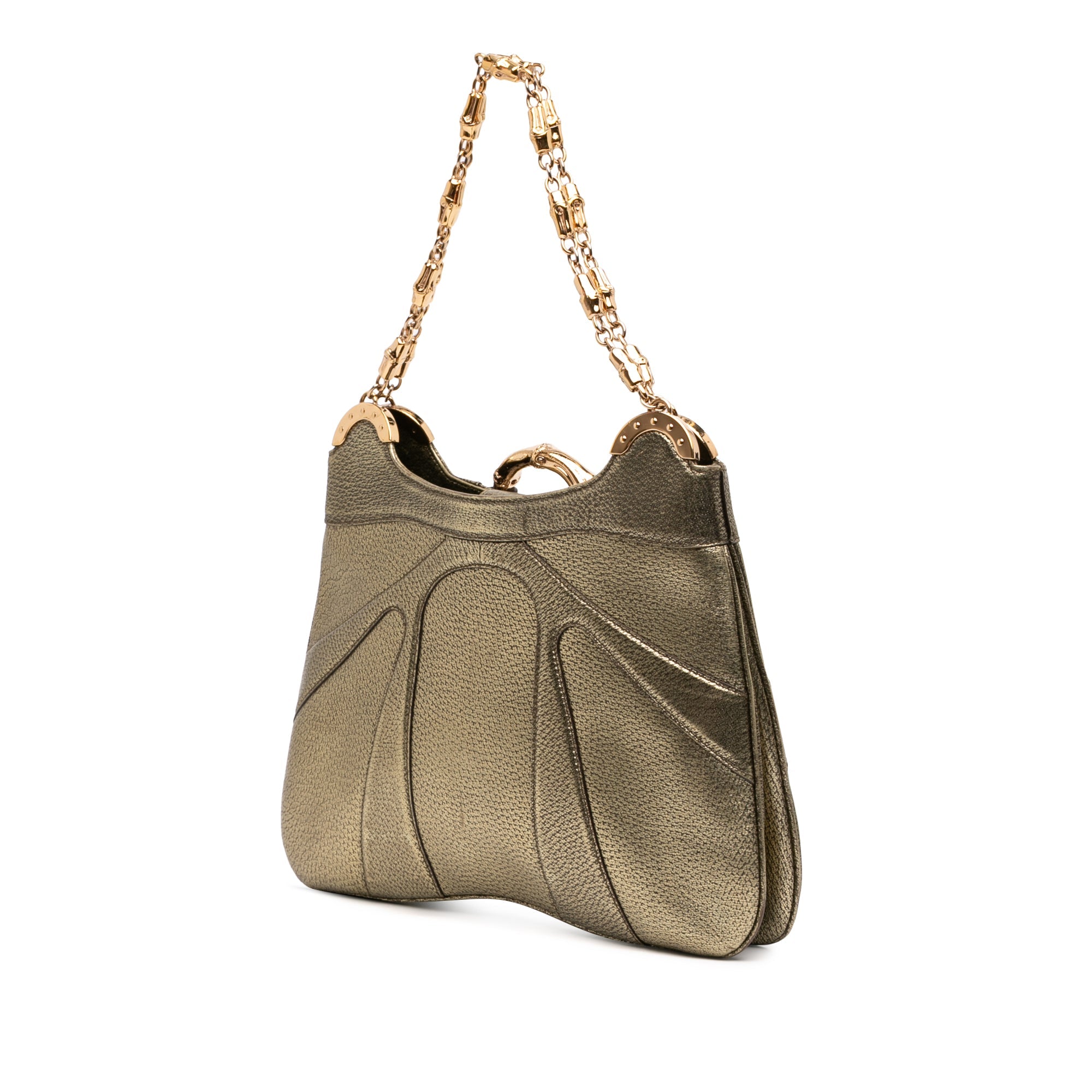 Metallic Calfskin Bamboo Ring Chain Shoulder Bag