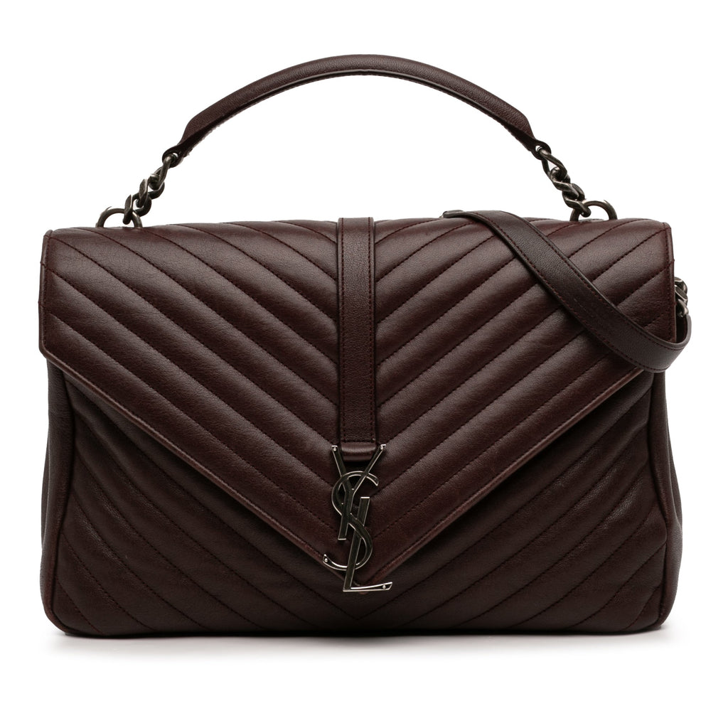 Large Sheepskin Chevron Monogram College Satchel