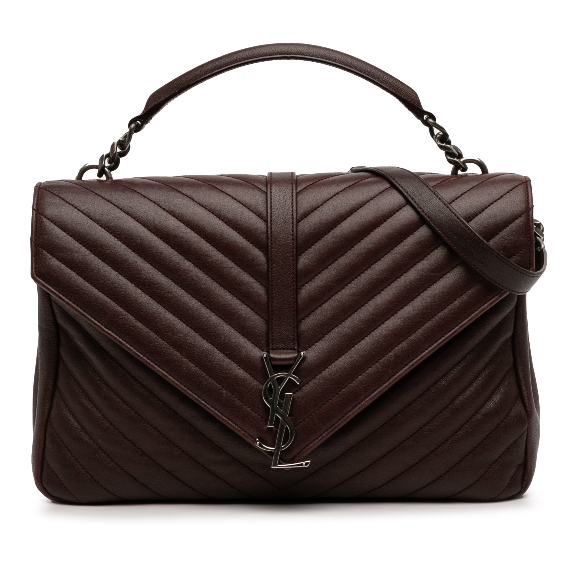 Large Sheepskin Chevron Monogram College Satchel
