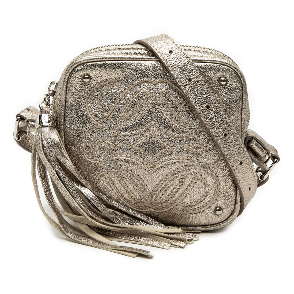 Mini Metallic Goatskin Anagram Tassel Crossbody