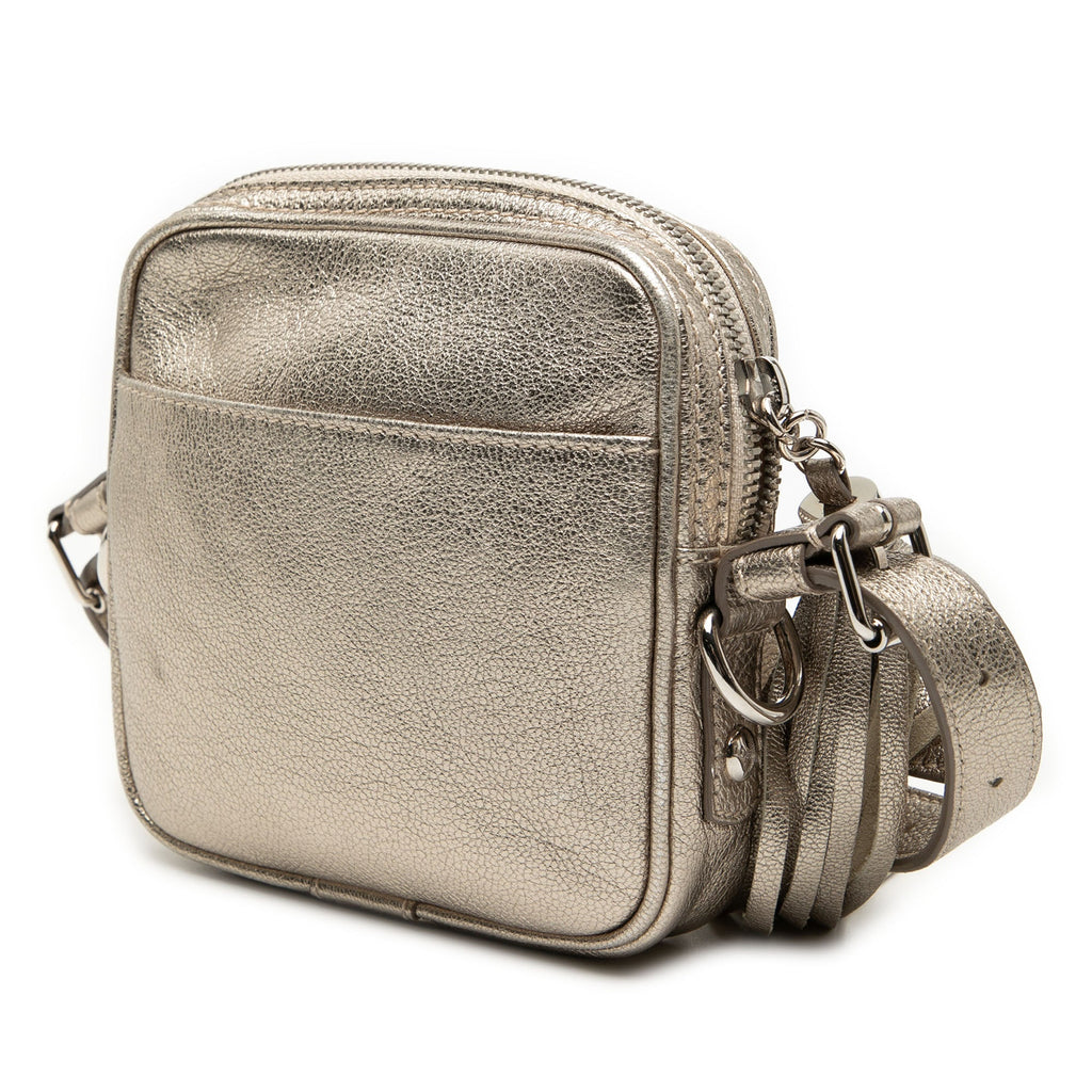 Mini Metallic Goatskin Anagram Tassel Crossbody
