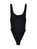 Hunza G Crinkle Fabric Square Neck One-Piece Swimsuit — Black