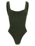 Hunza G Crinkle-Textured Square Neck Swimsuit — Khaki