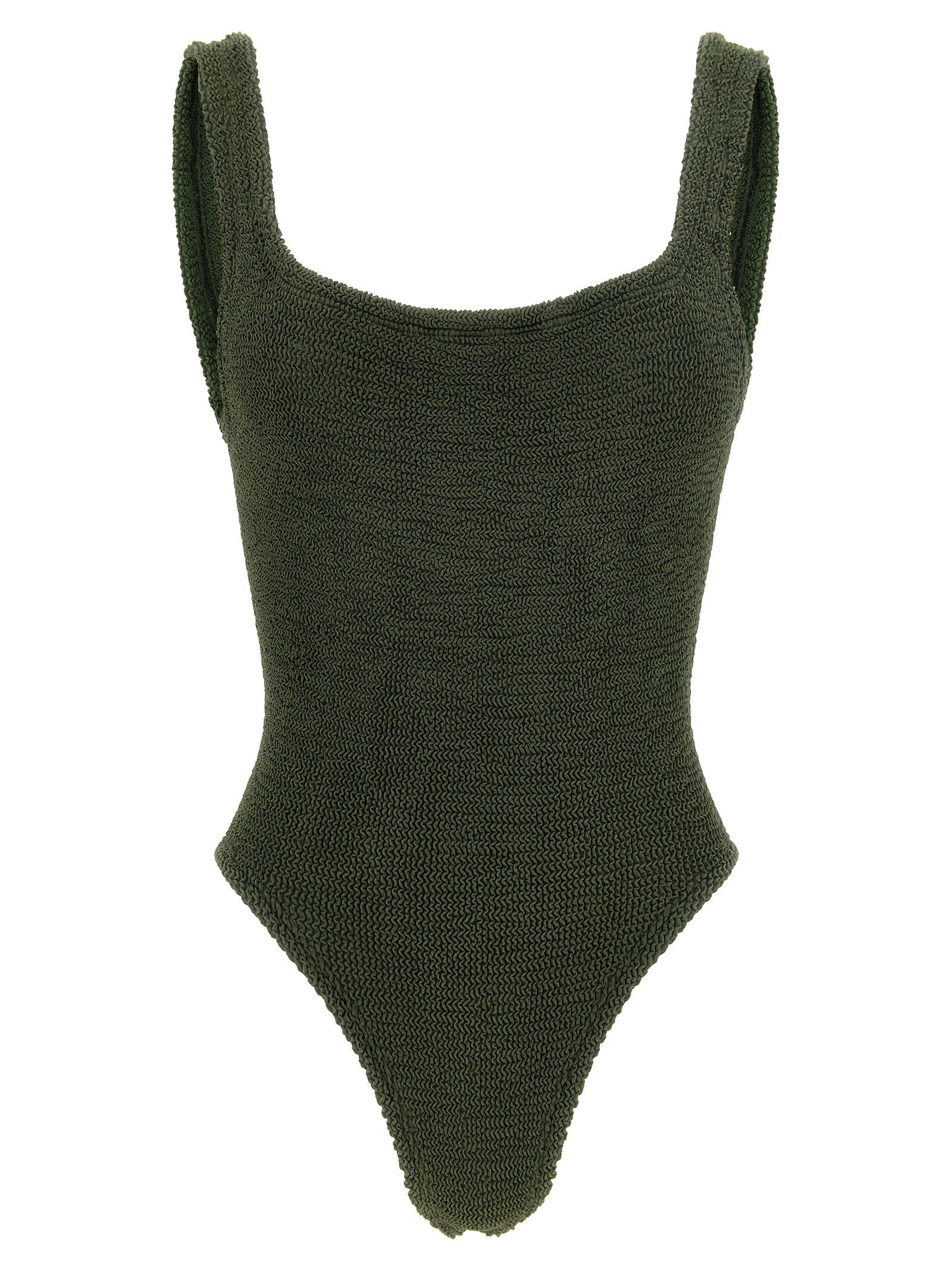 Hunza G Crinkle-Textured Square Neck Swimsuit — Khaki