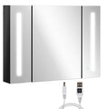 LED Lighted Medicine Cabinet with Mirror, Wall Mounted Cabinet w/ Memory Function, Black