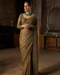 Antique Gold Georgette Sequin Sari By KYNAH, Luxury Indian Fashion & Bridal Wear