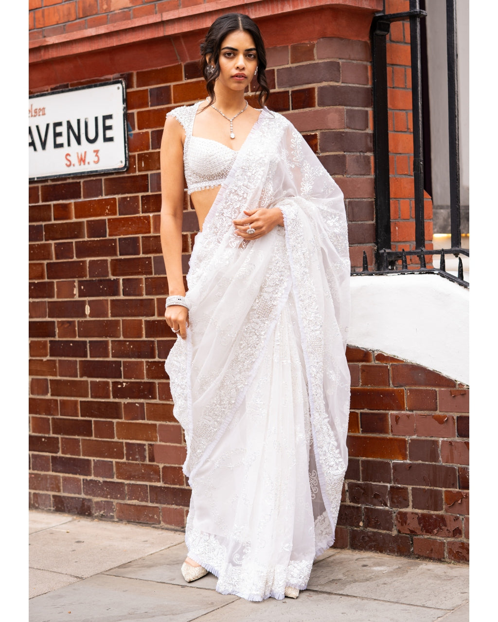 Ivory Sequin Sari Set By KYNAH, Luxury Indian Fashion & Bridal Wear