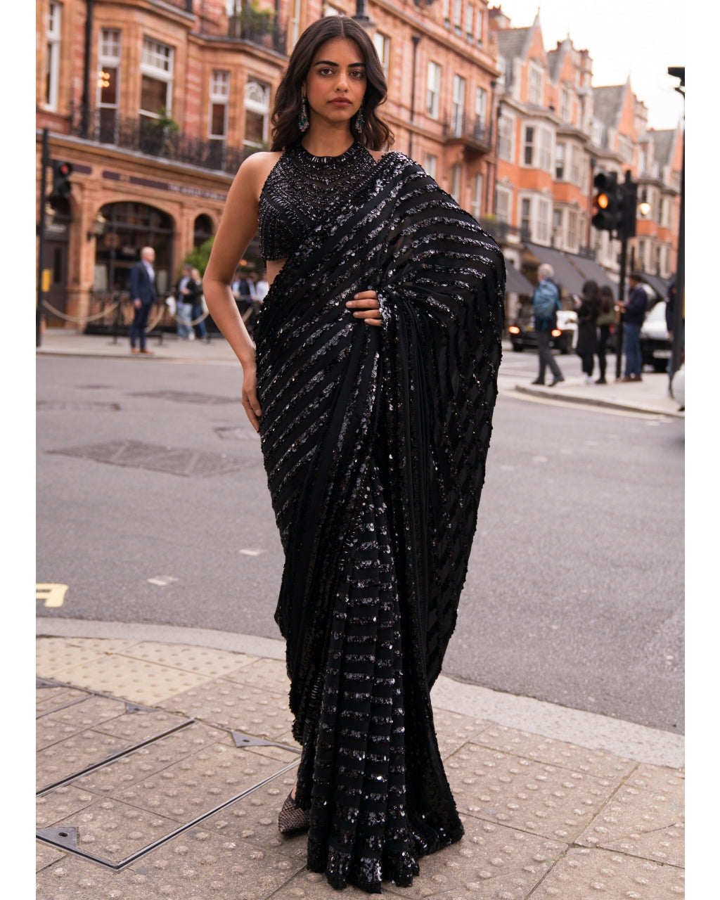Black Sequin & Crystal Sari Set By KYNAH, Luxury Indian Fashion & Bridal Wear