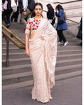 Beige Multi-Coloured Thread Work Sari Set By KYNAH, Luxury Indian Fashion & Bridal Wear