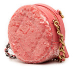 Sequin Lambskin 19 Round Clutch With Chain