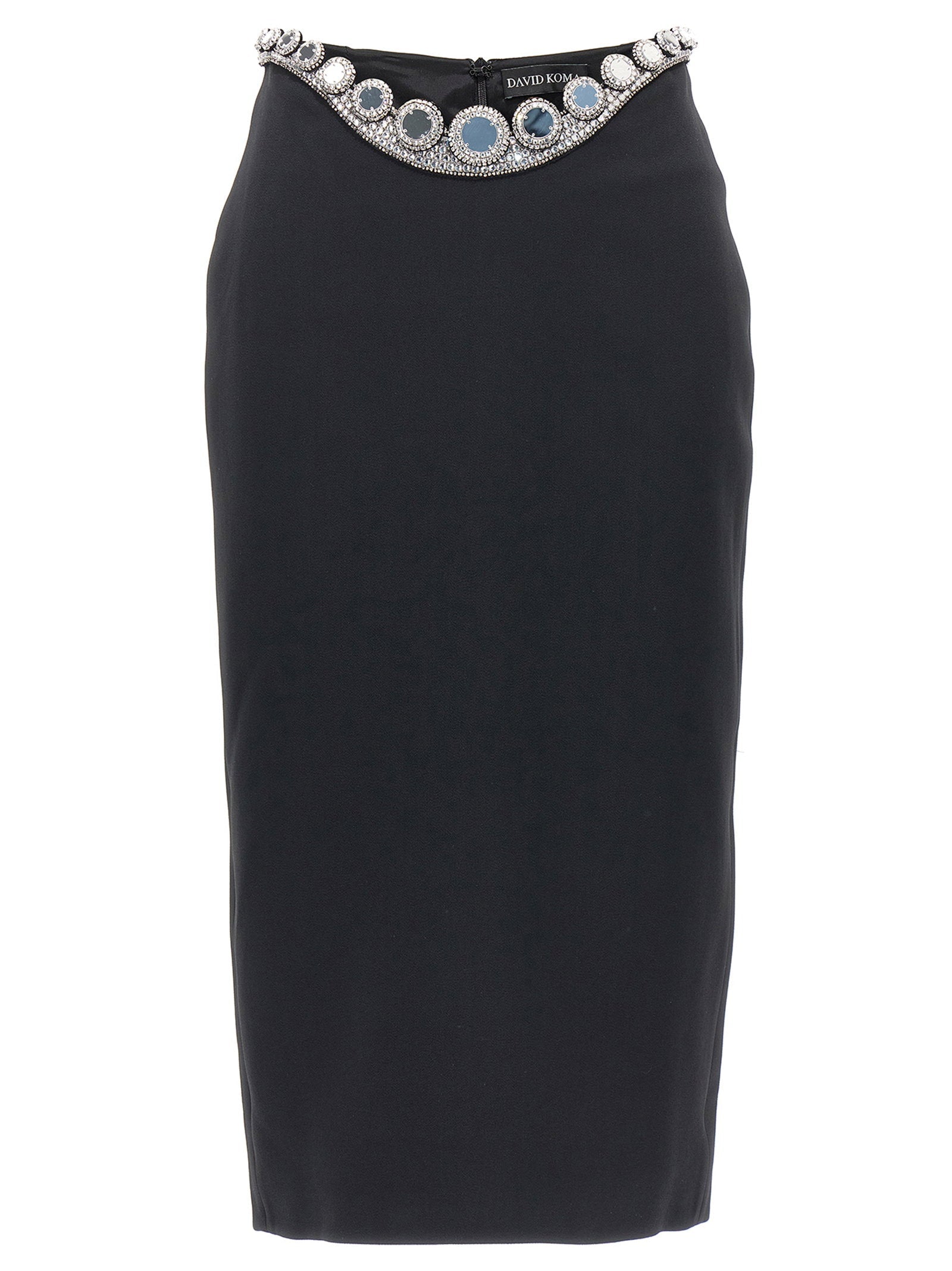 David Koma Circle Embroidery Jewel-Appliqué Skirt — Black