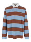 Multicolor Polo Shirt with Logo Lettering on the Front and All-Over Striped Motif in Cotton Man Tshirts