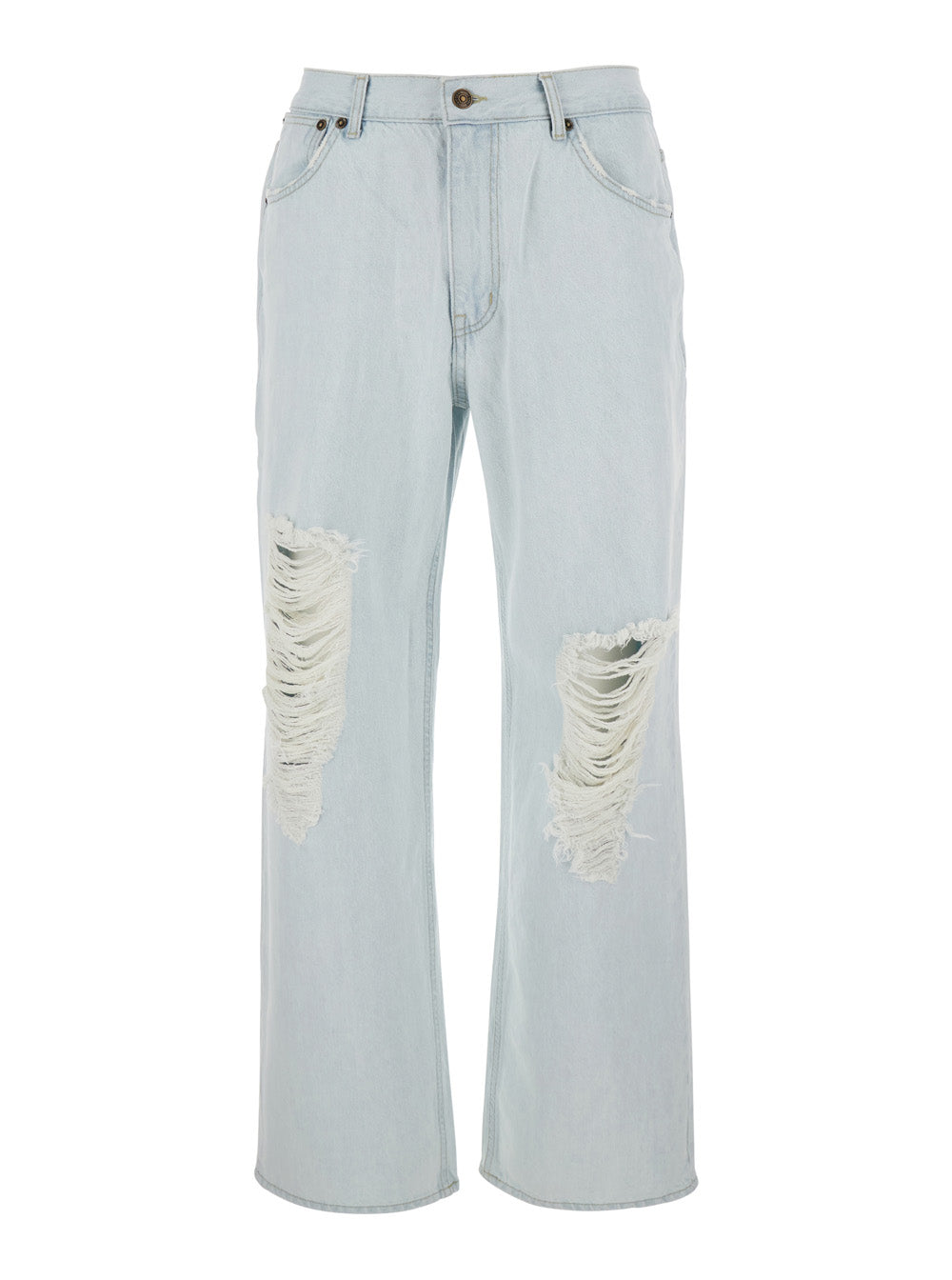 Light Blue Jeans with Logo Patch on the Rear and Ripped Details Front in Denim Man Cotton