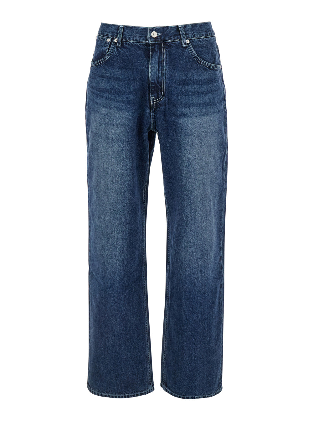 Essentia Blue Jeans with Logo Patch on the Rear in Denim Man Blu Cotton