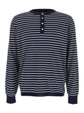 Blue Crewneck T-Shirt with All-Over Striped Motif in Cotton Man Blu Rayon Jersey
