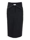 Black Skirt With Foldover Waist And Rear Single Slit Wool Woman