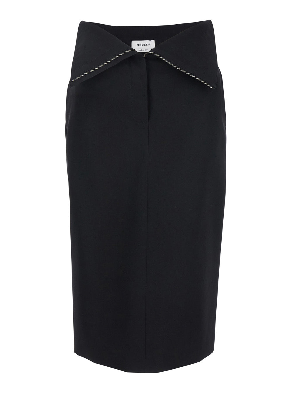 Black Skirt With Foldover Waist And Rear Single Slit Wool Woman - IT 40