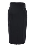 Black Skirt With Foldover Waist And Rear Single Slit Wool Woman - IT 40