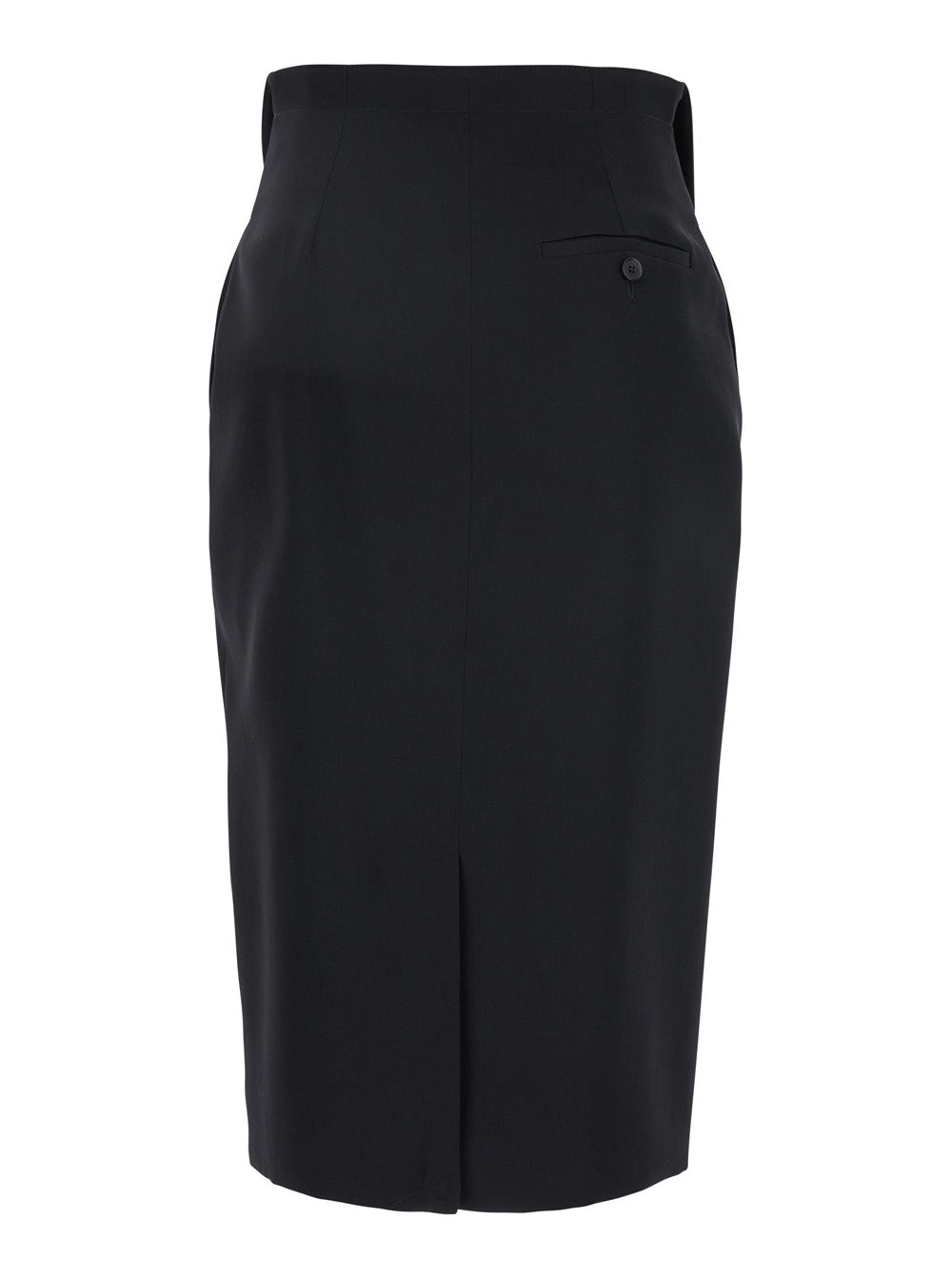 Black Skirt With Foldover Waist And Rear Single Slit Wool Woman - IT 40
