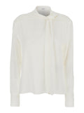 White Blouse with Scarf Detail on the Front in Silk Woman Shirts And Blouses