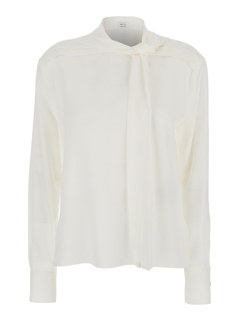 White Blouse with Scarf Detail on the Front in Silk Woman Shirts And Blouses