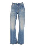 Blue High Waisted Jeans with Logo Detail on the Loop and Patch Rear in Denim Man Blu Cotton