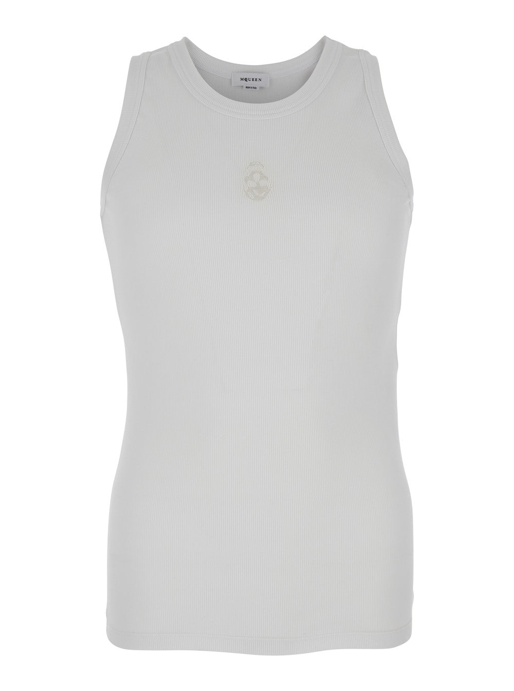 White Top with Upside Down Skull Embroidery on the Front in Cotton Jersey Man Tops
