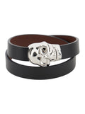 Black Bracelet with Skull Detail in Brass and Leather Man Calf