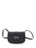 Satchel Mini Black Crossbody Bag with T-Buckle and Embossed Logo in Leather Woman 100 % Calf