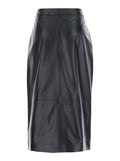 Midi Black Skirt With Front Slit In Leather Woman Lamb